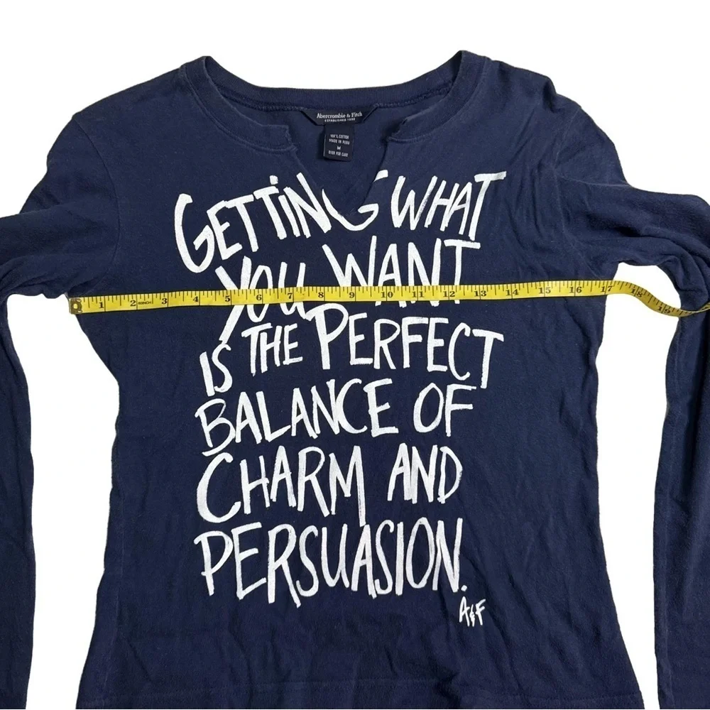 Abercrombie & Fitch Blue Long Sleeve Top Tee Shirt Size Medium Mirrored Graphic - Picture 6 of 11